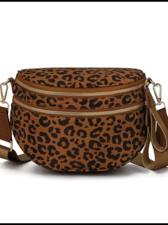 Handbags - Leopard Print Crossbody Bag Nylon Waist Bag Fanny Pack Adjustable Strap